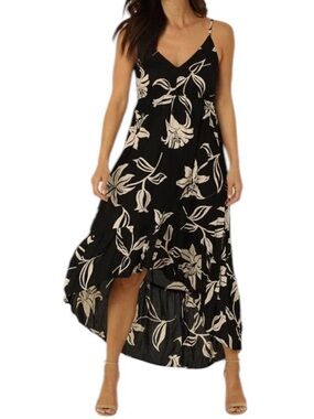 Nostalgia Black Hi Low Maxi Dress with Cream Floral Print